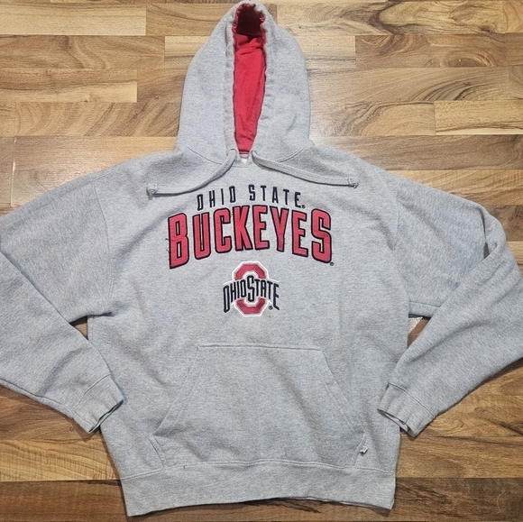 Varsity Authentic Apparel Other - Ohio State Buckeyes Hoodie XL Gray Embroidered Spellout Red Hood Lining